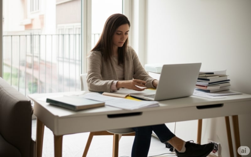 Michigan Real Estate Practice Exam a lady practices Michigan real estate tests to test how well she have studied