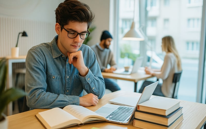 a man is prepping for the exam day by doing several New Mexico real estate practices