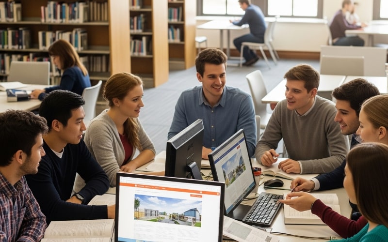 North Dakota Real Estate Practice Exam a group is learning and doing real estate practice tests of North Dakota state in the library