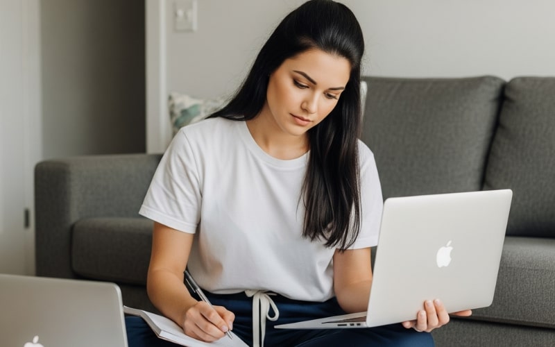 Rhode Island Real Estate Practice Exam a lady learns and does Rhode Island real estate practice tests at home before taking the official exam