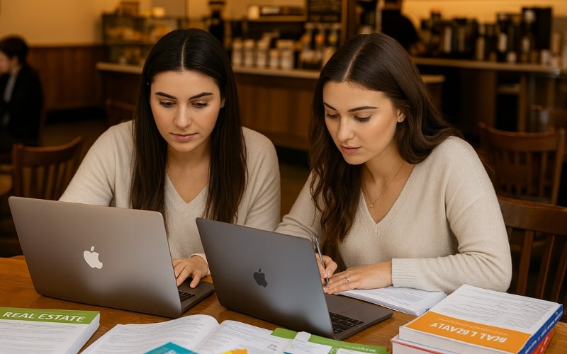 Utah Real Estate Practice Exam two ladies take Utah real estate practice test together and discuss about the questions to get right answer